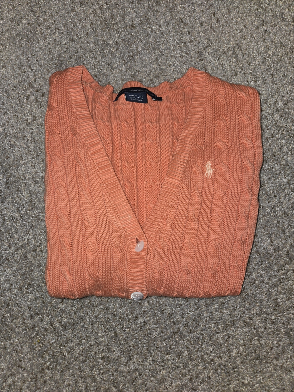 Polo by Ralph Lauren Coral-Orange Cable Knit Button Cardigan